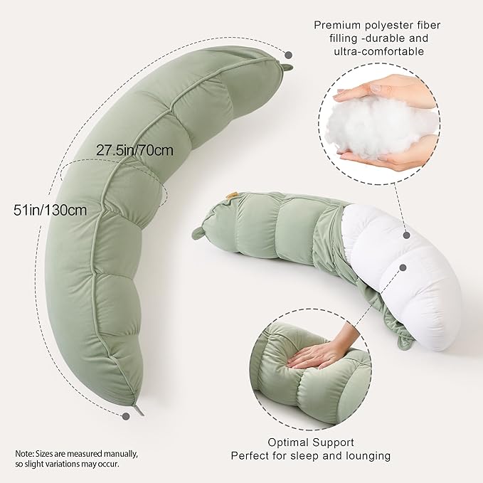 Peallow(Pat. Pend) – Long Round Body Pillow for Adults, Bolster Pillow for Sleeping, Soft and Supportive Pillow for Sleeping & Lumbar Support (Celadon Green,39")