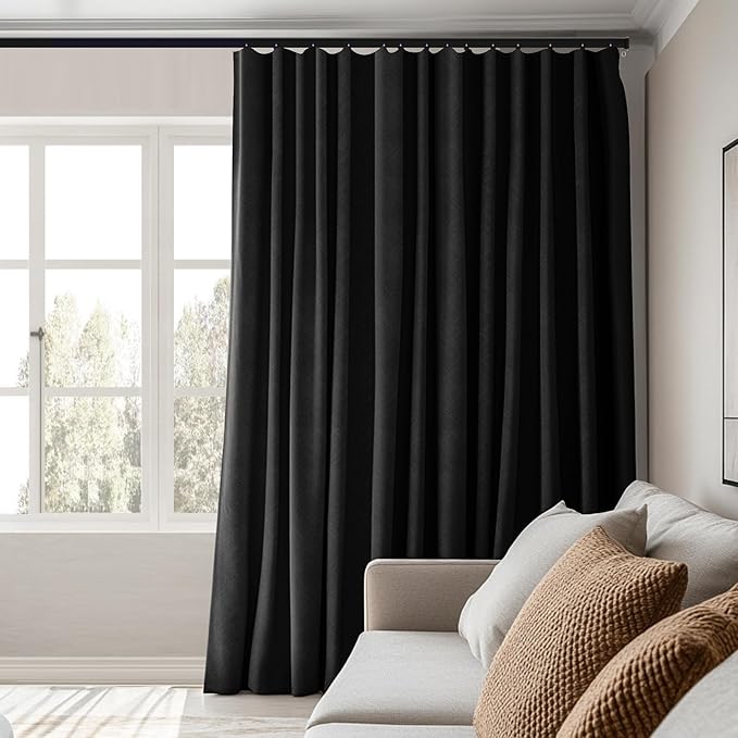 Room Divider Curtains Total Blackout Privacy Curtain Panel Room Thermal Insulated Noise Reduction Curtains for Bedroom Window Living Room Ceiling Track Curtain W 8.3 ft × H 7 ft Black