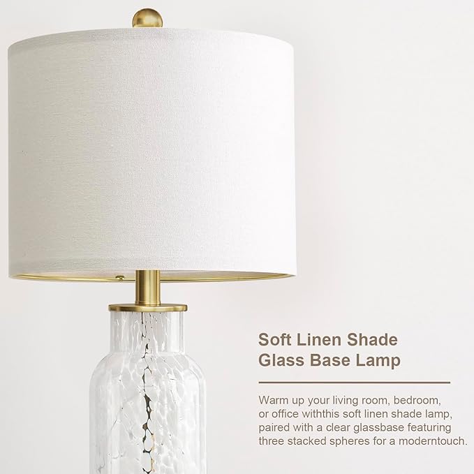 Oneach 22" Glass Table Lamps Set of 2, White Modern Bedside Lamp with LED Night Light for Living Room, Nightstand Lamp with USB Ports for Bedrooms, Study Room, End Table(2 Bulbs Included)