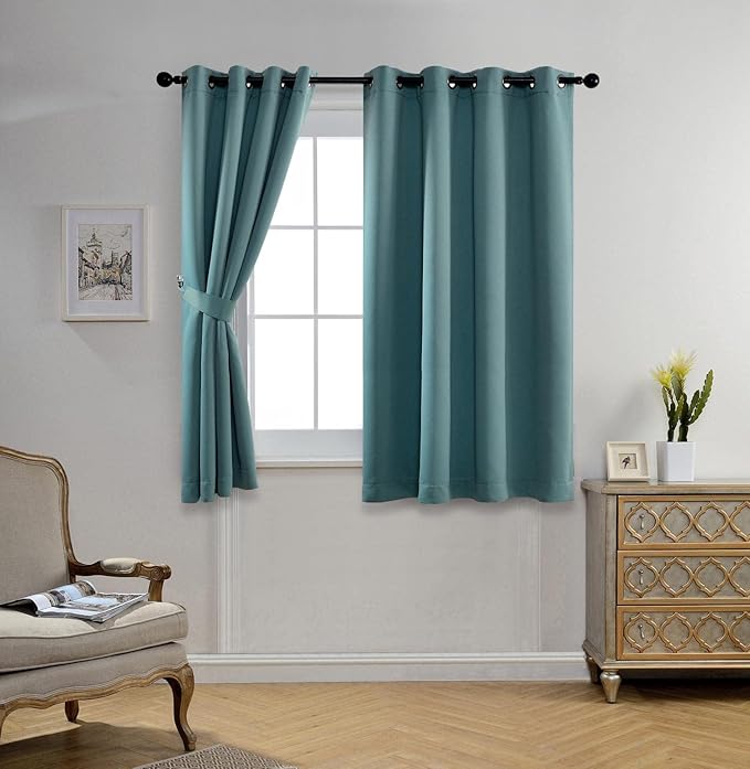 MIUCO Room Darkening Grommet Blackout Curtains for Bedroom 52 x 63 Inch Teal 2 Panels