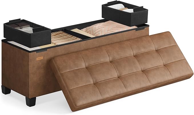 SONGMICS Storage Ottoman, Storage Bench with Legs, 15 x 43.3 x 15.7 Inches, Ottoman Bench, 30 Gal. (112 L), Synthetic Leather, for Living Room, Entryway, Coffee Brown ULSF0514K03