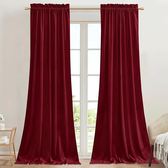 StangH Red Velevt Curtains 90 inches Long Christmas Home Decoration Thermal Insulated Noise Reducing Doorway Curtains for Living Room Office Patio, W42 x L90, 2 Panels