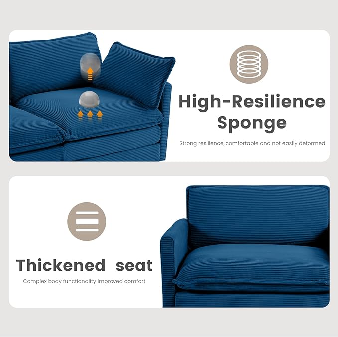 ROWHY Oversized Modular Sectional Sofa with Movable Ottoman, 112 Inch 4 Seat Modern Corduroy Sofa Set, Convertible L Shaped Couch for Living Room and Office, Navy Blue