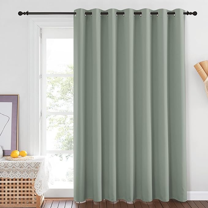 NICETOWN Blackout Sage Green Curtain for Sliding Glass Door - Grommet Thermal Insulated Patio Door Drape Room Darkening Sound Dampening for French Door (W100 x L84, 1 Piece)
