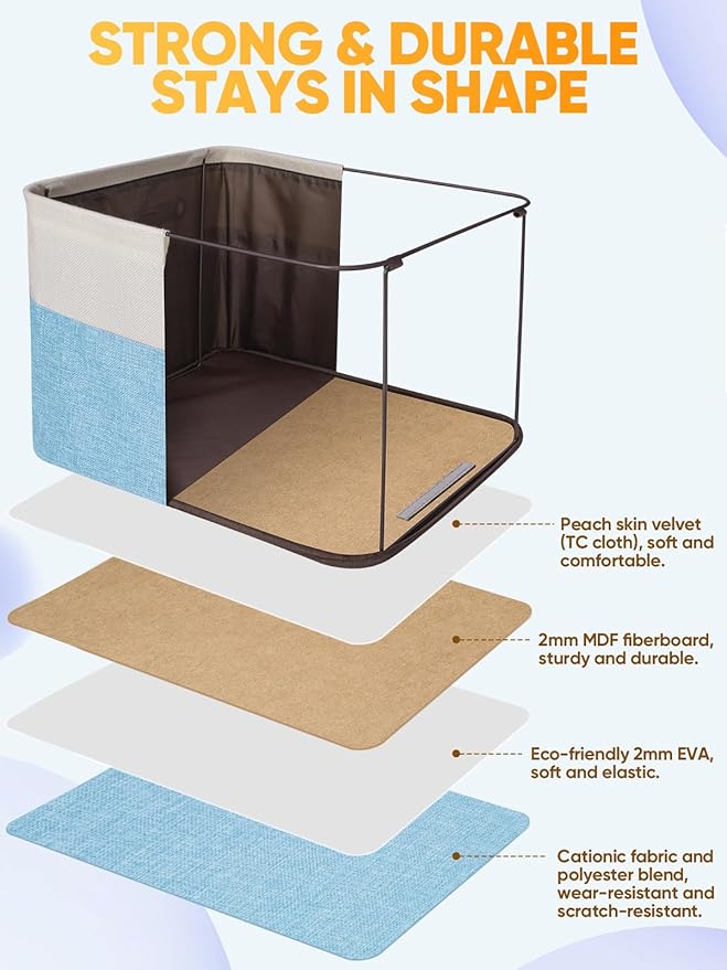 BALEINE 4 Pack Fabric Storage Bins for Shelves, Linen Storage Baskets for Organizing, Decorative Closet Bins for Clothes, Home (Skyblue, 15''x11''x9.5'')