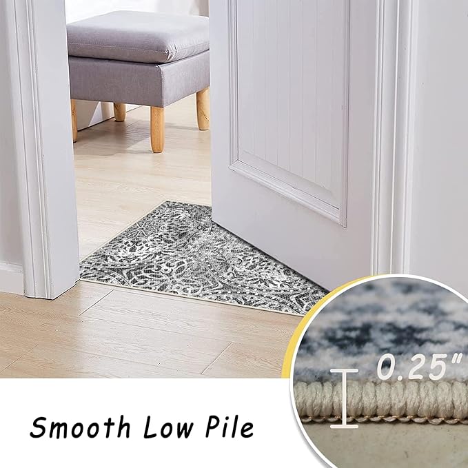 vivorug 8x10 Area Rugs for Living Room, Non-Slip Backing Washable Grey Rug 8x10, Large Area Rug Soft Carpet for Bedroom Dining Room, Vintage, Easy Clean, Durable, Low Pile Rug Under Table
