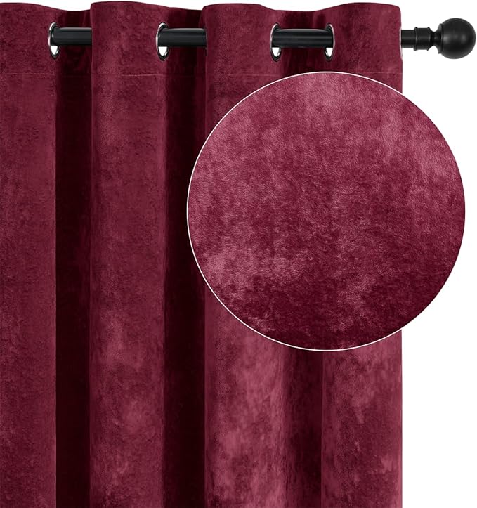 SMILETIME Burgundy Red Crushed Velvet Curtains 52x108 inch Luxurious Thermal Insulated Soundproof Drapes for Living Room Bedroom Office Soft and Durable Light-Filtering Window Treatments, 2 Panels