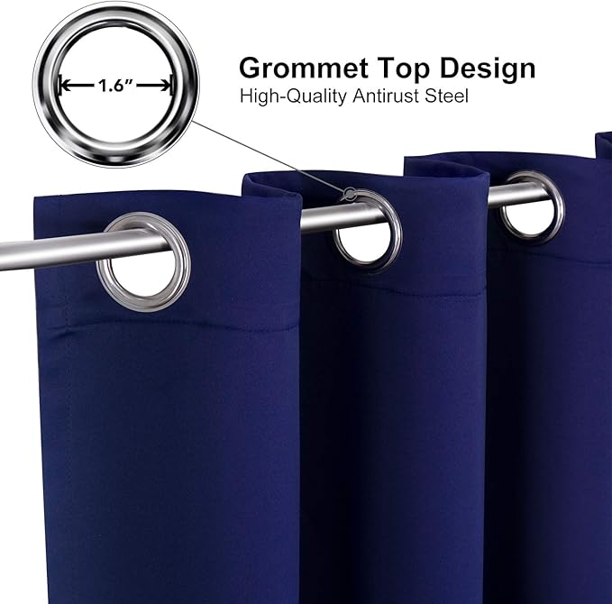 ChrisDowa Grommet Blackout Curtains for Bedroom and Living Room - 2 Panels Set Thermal Insulated Room Darkening Curtains (Navy Blue, 52W x 54L)