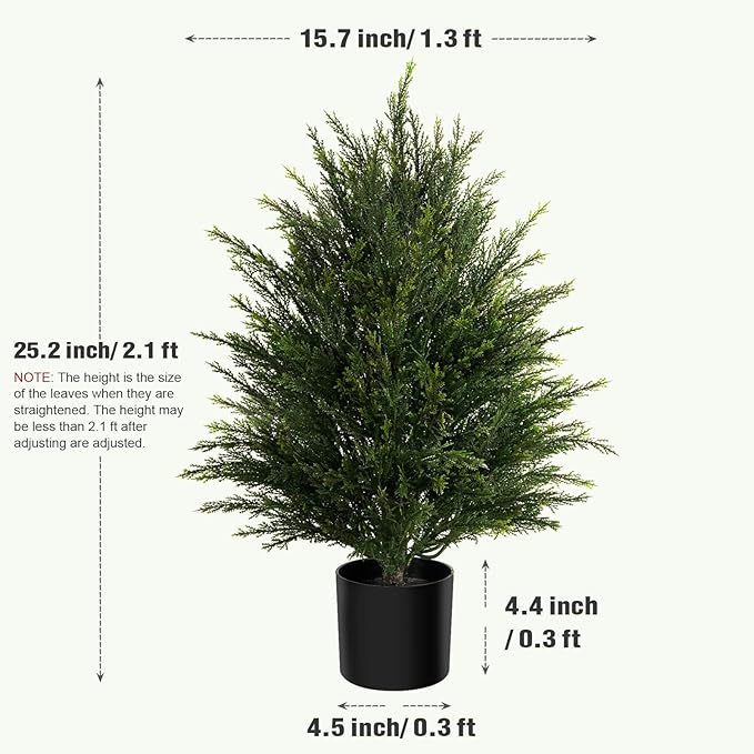 Mavis's Diary Artificial Topiary Ball Tree, Indoor Realistic Faux Boxwood Bush Potted Plants, Outdoor Fake Shrubs Cedar Evergreen Plants for Home Living Room Front Porch Decor (1, 2ft)