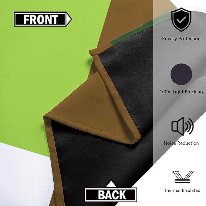 Avocado Green 100% Blackout Curtains for Bedroom 96 inch Long 2 Panels Set White Modern Abstract Geometric Black Out Curtains Insulated Room Darkening Window Drapes for Living Room, 52Wx96L