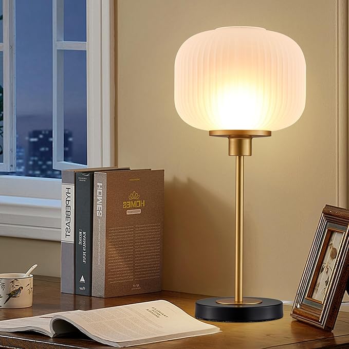 Industrial Table Lamps with Unique Glass Shade, Vintage Bedside Lamps for Bedroom, Modern Nightstand Desk Lamp for Living Room, 1 Pack