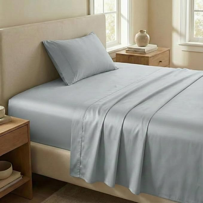 Beckham Hotel Collection Twin Sheet Set 100% Cotton, 500TC Luxury Sateen Bedding, 16” Deep Pocket, Moisture-Wicking, 3-Piece, Gray