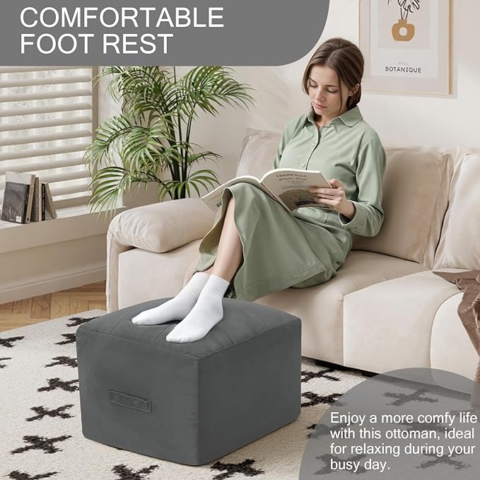 MeMoreCool Square Stuffed Pouf Ottoman Foot Rest, Floor Pouf Foot Stool with Foam Chunk Filling, Soft Stuffed Ottoman Footrest for Living Room