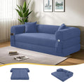 80" Convertible Sofa Bed, 3-in-1 Corduroy Folding Pull Out Couch with Pillows, No Assembly Modern Boneless Couch Compression Sofa in Box, Floor Sofa with Side Storage for Living Room,Dark Smog Blue