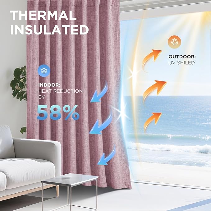 Joydeco Blackout Curtains for Bedroom - 96 Inch Long 100% Light Blocking 2 Panels Set Pink Drapes, Thermal Insulated Room Darkening Curtains, Linen Textured for Living Room, Rod Pocket & Back Tabs