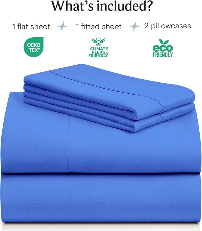 LuxClub 4 PC Sheet Set Bed Sheets Deep Pockets 16" Eco Friendly Wrinkle Free Cooling Machine Washable Hotel Bedding Silky Soft - Marine Blue Full
