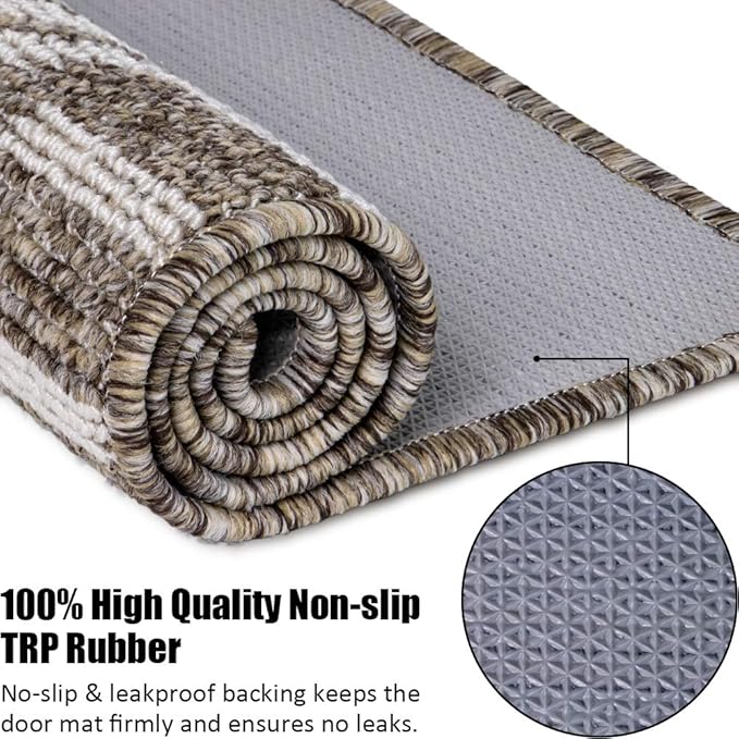 Indoor Doormat 32"x 48", Absorbent Front Back Door Mat, Rubber Backing Non Slip Floor Mats Inside Mud Dirt Trapper Outside Entrance Door Rug Carpet, Machine Washable Low Profile - Brown Time Cloister