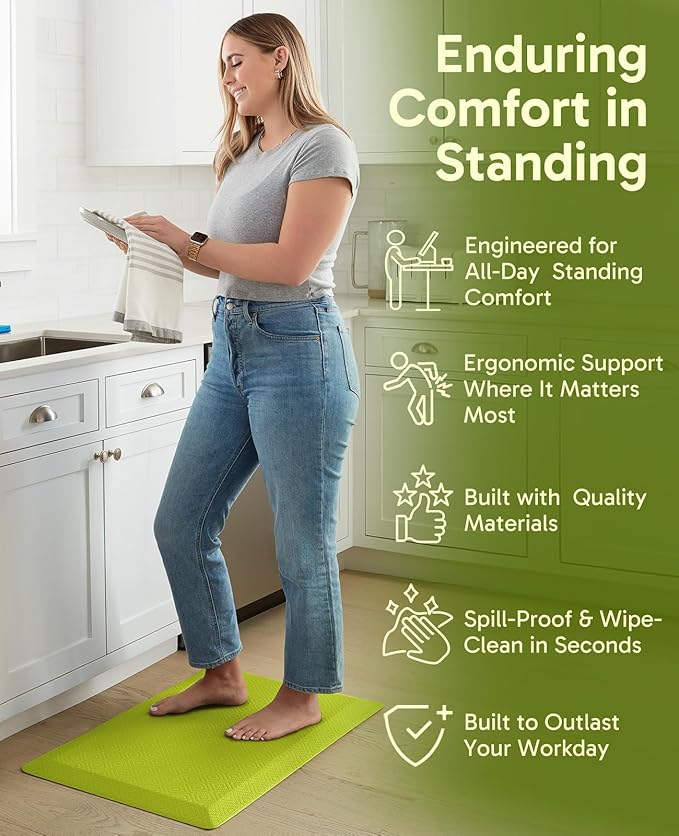 Ophanie Kitchen mats for Floor, 3/4 inch Thick, Kitchen Rugs, 20''x48'' Anti Fatigue Standing Cushioned Mat, Waterproof,Comfort Ergonomic mat for Office, Home, Sink, Green Non-Slip Bottom