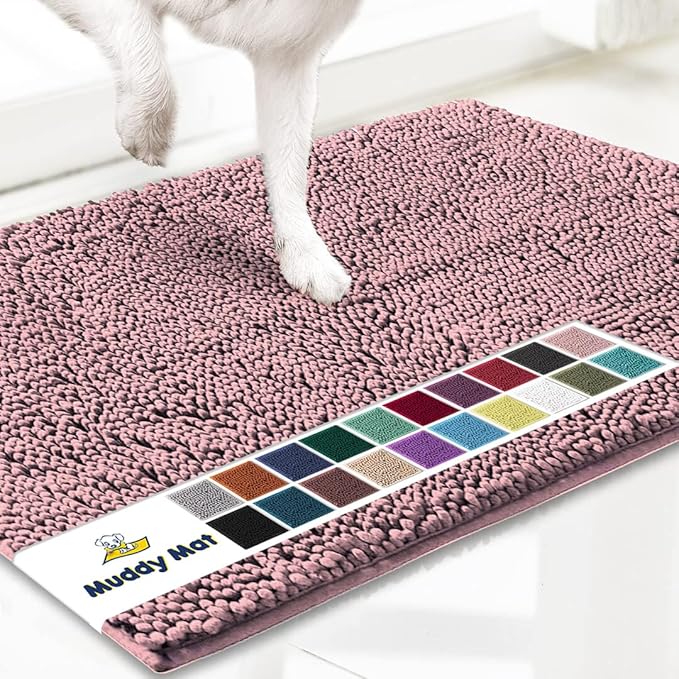 Muddy Mat® | Super Absorbent Door Mat Indoor, Microfiber Quick Dry Chenille Entryway Rug, Non-Slip Front Door Mat, Indoor Mats for Entryway, Machine Washable Pet Rug, Pink 24"x35"