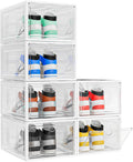6 Pack Thicken Shoe Organizer Stackable,Upgraded Sturdy Shoe Storage Box with Magnetic Door,Shoe Containers for Sneaker Display,White