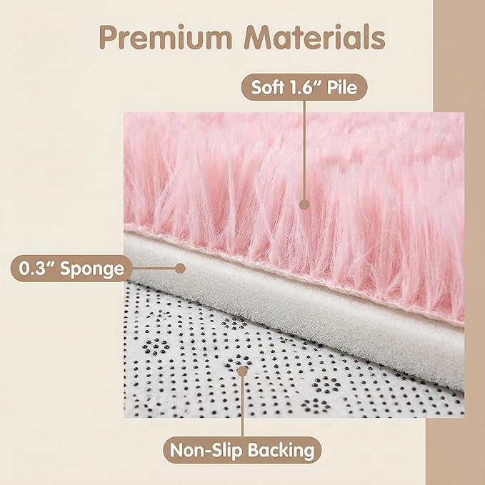 duduta Pink Fluffy Plush Rug 3x5 ft, Shag Furry Rectangle Rug for Bedroom Nursery Living Room Home Decor
