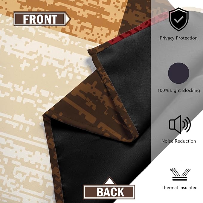 Brown Red Vintage 100% Blackout Curtains for Bedroom 96 inch Length 2 Panels Set Modern Abstract Geometric Black Out Curtains Insulated Room Darkening Window Drapes forLiving Room, 52Wx96L