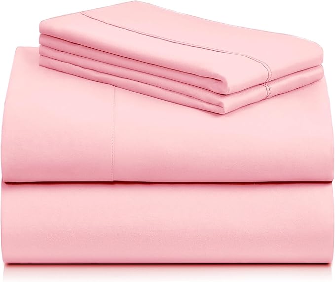 LuxClub 4 PC Sheet Set Bed Sheets Deep Pockets 16" Eco Friendly Wrinkle Free Cooling Machine Washable Hotel Bedding Silky Soft - Baby Pink King