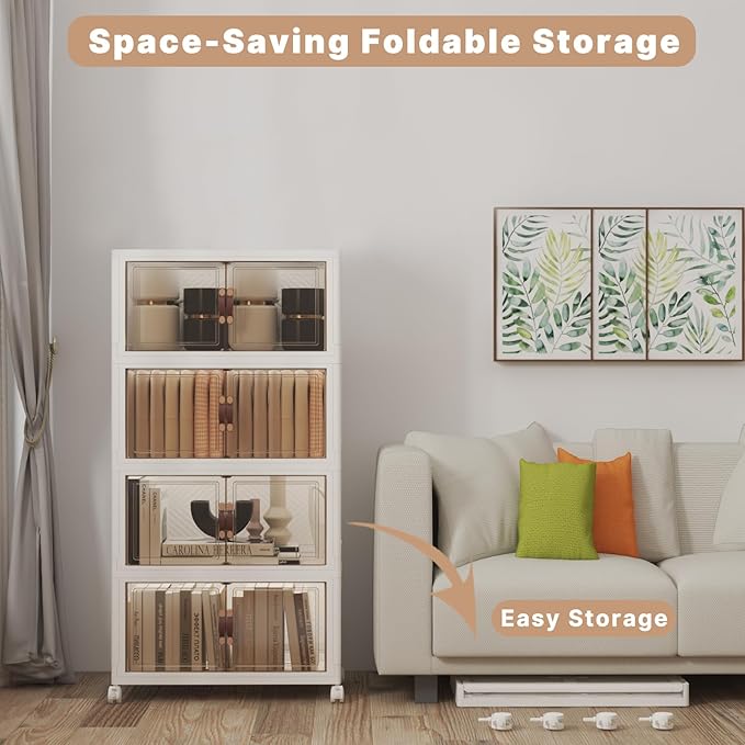 Extra Large Stackable Storage Bins with Lids & Wheels, Foldable Plastic Storage Bins (White, 330QT-55QT/14GAL*6Pack)