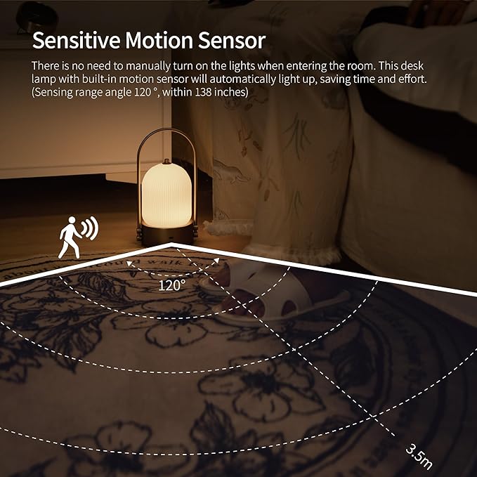 Aisilan Modern Milk Glass Table Lamp with Touch Control, Motion Sensor Table Lamp Dimmable LED Bedside Nightstand Lights, Rechargeable Desk Lamp for Bedroom Living Room Gift, Brushed Nickel, 3W CCT