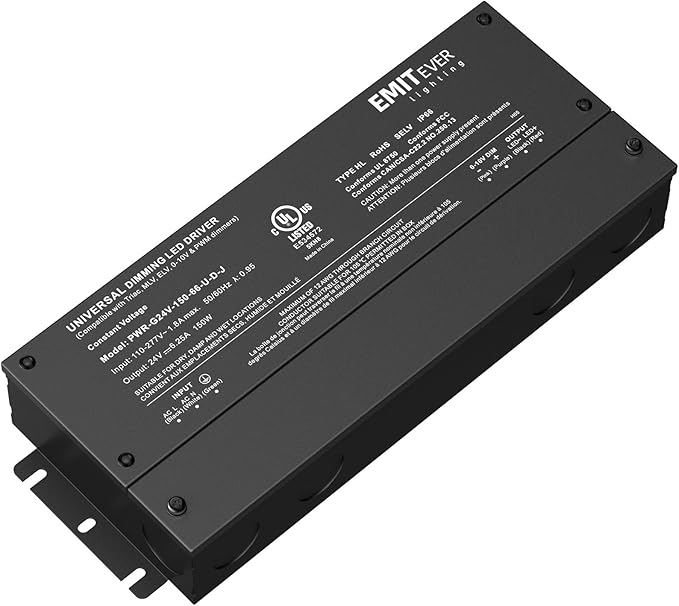 EMITEVER Dimmable Led Driver, 150W AC 110V-277V to DC 24V Transformer, 5-in-1 Dimming: ELV/MLV/TRIAC / 0-10V / 1-10V / 10V PWM/Potentiometer, Waterproof IP67 and UL Listed