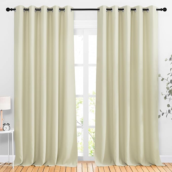 NICETOWN Room Darkening Curtains Extra Long 110 Inches, Grommet Thermal Insulated Weighted Window Treatments for Living Room/Farmhouse, W66 x L110, Beige, 2 Panels