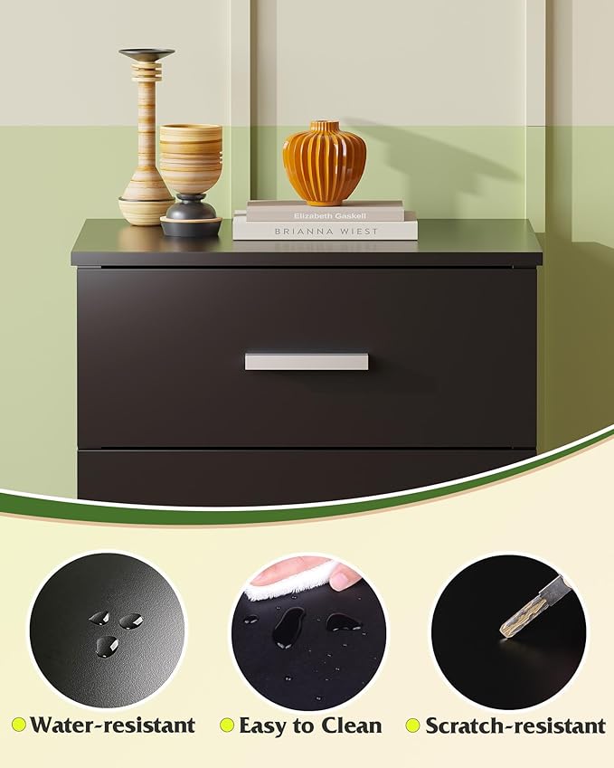WLIVE Black Night Stand with 3 Drawers, Small Wooden Nightstand, Bed Side Table for Bedroom, Living Room, Dorm, Modern Minimalist Bedside Table, 12.9" D x 16" W x 21.6" H
