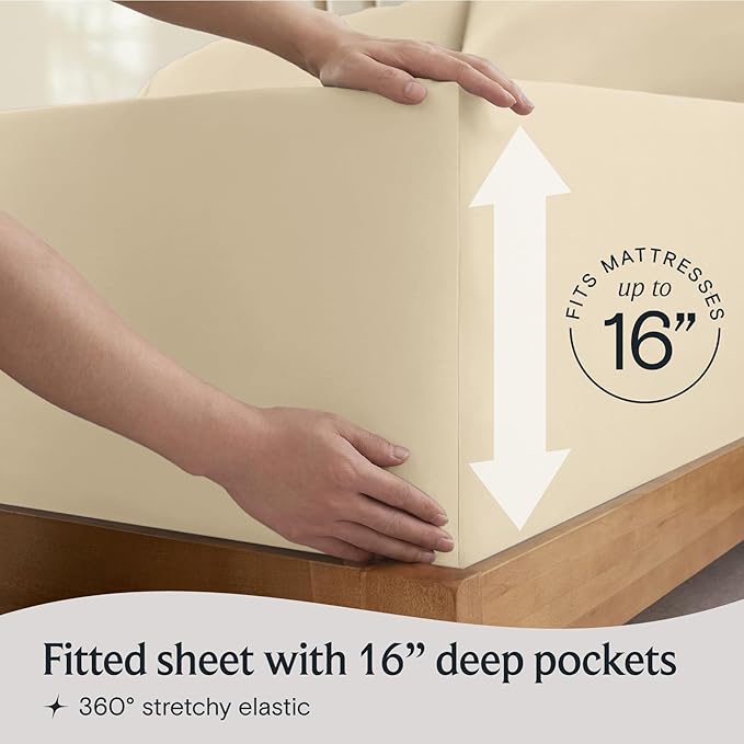 LuxClub 4 PC Full Sheet Set, Deep Pockets Wrinkle Free Cooling Bed Sheets Hotel Bedding for Women, Men, Kids & Teens, Includes 1 Fitted Sheet, 1 Flat Sheet and 2 Pillowcases-Cream