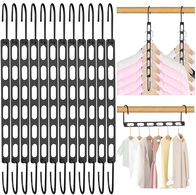 12 Pack Space Saving Hangers for Clothes, Collapsible Metal Hangers Organizer, Clothes Space Savers, Closet Organizers and Storage, Dorm Room Essentials, Black