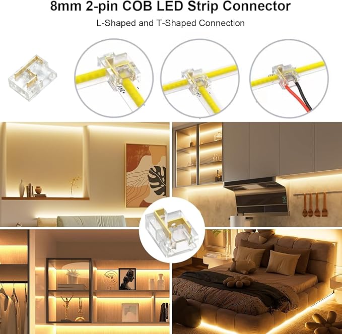 COB LED Strip Light Warm White, 66ft Dimmable 3000K Super Bright White Led Lights with Remote and UL Power Supply, 24V Flexible LED Tape Light for Bedroom, Kitchen, DIY Lighting (2 Rolls of 33ft)