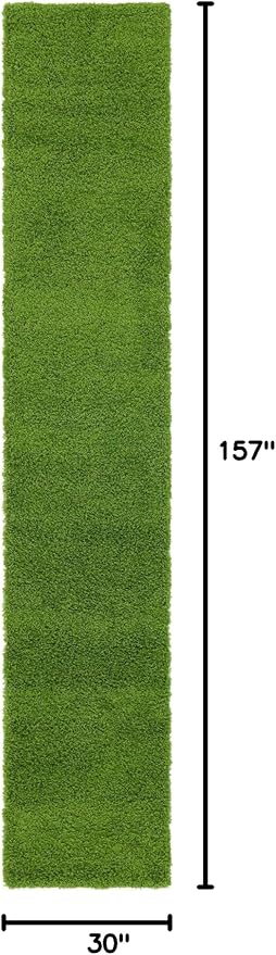 Unique Loom Solid Shag Collection Area Rug (2' 6" x 13' 1" Runner, Grass Green)