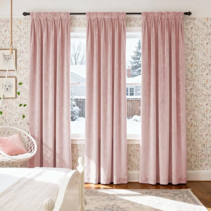 Lazzzy Blackout Curtains Thermal Insulated Room Window Drapes Super Soft Luxury Curtains for Living Room Bedroom Rod Pocket 2 Panels, Dusty Pink, 52" W x 84" L