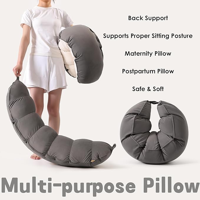 Peallow(Pat. Pend) – Long Round Body Pillow for Adults, Bolster Pillow for Sleeping, Soft and Supportive Pillow for Sleeping & Lumbar Support (Urban Grey, 39")