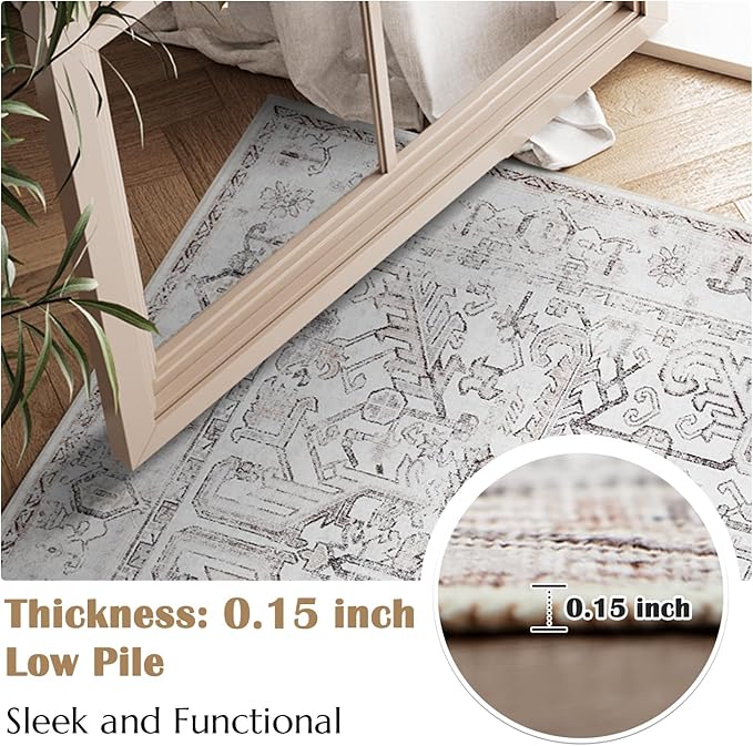 jinchan Lima Kitchen Runner Rug 2x8-2pcs, Bohemian Hallway Washable Rug Floral Non Slip with Rubber Backing Vintage Carpet Runner for Bedroom Bathroom Laundry Room Living Room Beige