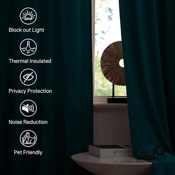 StangH Teal Velvet Curtains 84 inch for Living Room - Blackout Thermal Insulated Curtains Heat & Chill Insulated Energy Efficient Panels for French Door, 52 x 84 inches, 2 Panels