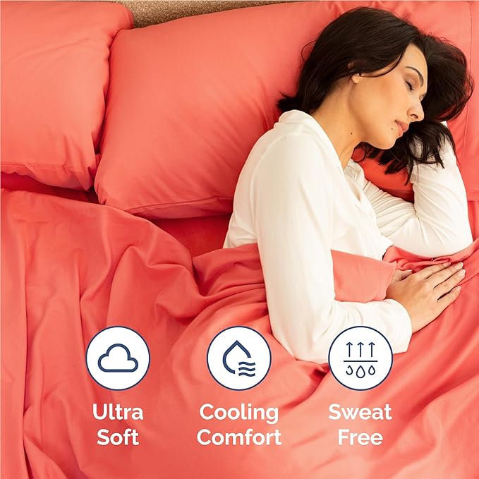 Full 6 Piece Sheet Set - Cooling, Comfy & Breathable - Hotel Luxury Bedding, Includes Fitted Sheet for Women, Men, Kids and Teens - 1 Flat, 1 Fitted Sheet, 4 Pillowcases with Deep Pockets - Coral