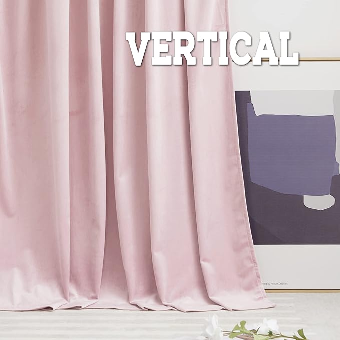 RYB HOME Pink Velvet Curtains 84 inches - Blackout Curtains for Living Room, Thermal Insulated Noise Reducing Panels Soft Luxury Window Decor for Bedroom, Blush Pink, W52 x L120 inches, 2 Panels