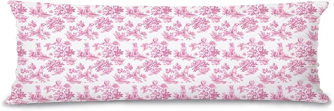 Pink Chinoiserie Golden Retriever Dog 20x54 Body Pillow Cover with Zipper,Grandmillennial Pink Dog Decorative Body Pillow Cases for Bed Couch，Golden Retriever Decor