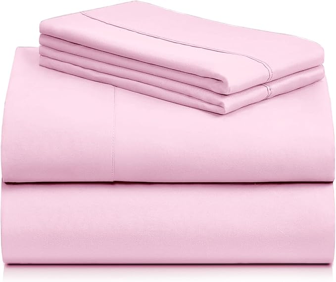 LuxClub 4 PC Sheet Set Bed Sheets Deep Pockets 16" Eco Friendly Wrinkle Free Cooling Machine Washable Hotel Bedding Silky Soft - Powder Pink King