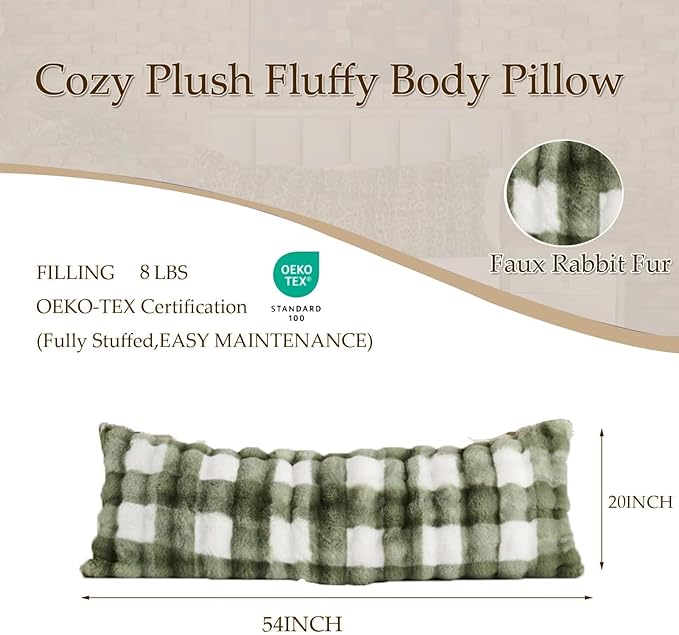 Full Body Pillow 20x54 Inch,Memory Foam Pregnancy Pillow for Side Sleepers,Orthopedic Back Support Maternity Pillow for Women (with Removable Cover)-Sage Green Grid Print