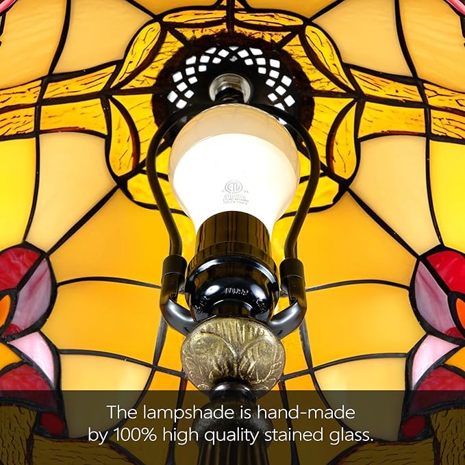 Luxury 12" Tiffany Style Table Lamp with Stained Glass & Baroque Design – Elegant Tiffany Lamp for Living Room, Bedroom, Office Decor | Includes LED Bulb, UL-Certified, Premium Resin Base