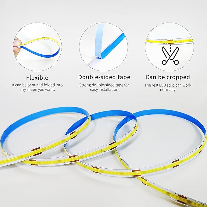 COB LED Strip Lights 100ft,3000K DC 24V Dimmable Warm White Flexible LED Rope Lights for Bedroom,with Remote and app Control LED Lights Strip for Living Room, Shelf, Cabinet
