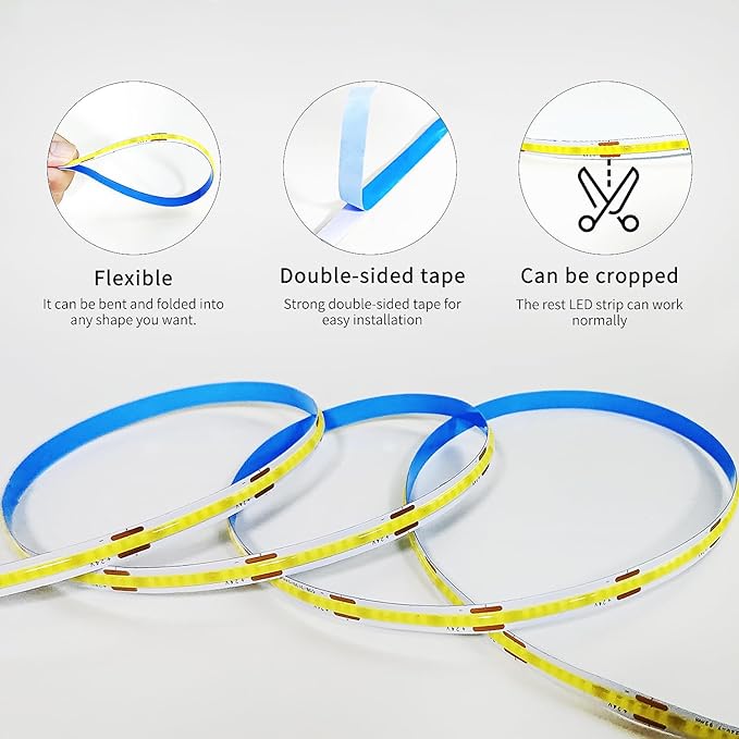 16.4ft COB LED Strip Lights 6000K White Dimmable DC 24V Flexible LED Tape Light for Bedroom, with Remote and app Control LED Light Strip,for DIY Home Decoration