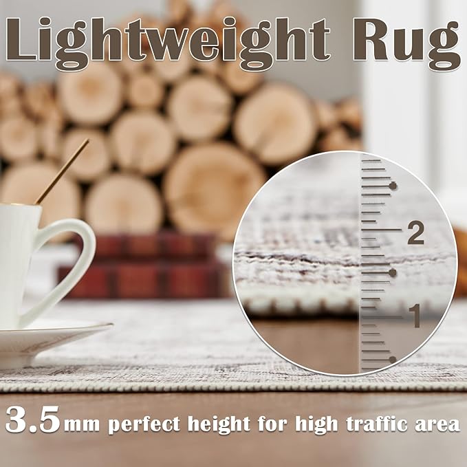 jinchan 8x10 Machine Washable Area Rugs for Living Room - Vintage Floral Stain Resistant Low Pile Ultra-Thin Non Slip Accent Rug for Bedroom Kitchen Dining Room Home Office (8x10ft,Taupe)