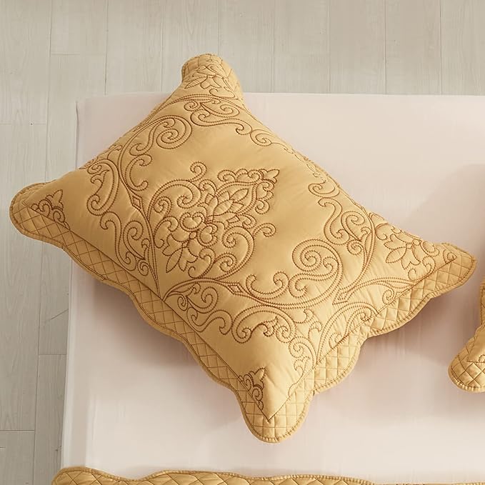 CHIXIN Microfiber King Pillow Shams Set of 2 - Decorative Quilted Pillow Covers - Honey-Gold - Size (20" x 36")